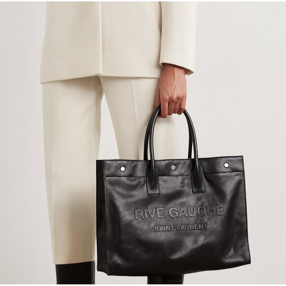 Saint Laurent Noé Rive Gauche Large Tote Bag Black Calfskin Leather YSL Shopper - Picture 13 of 13